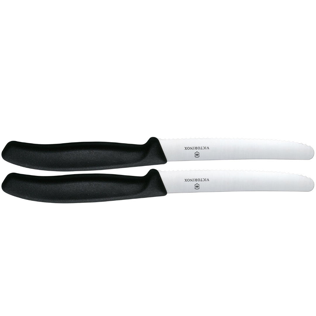Victorinox Tomato & Table Knife Set 2 Pieces, 11cm Wavy Blades, Black 6.7833.2C1