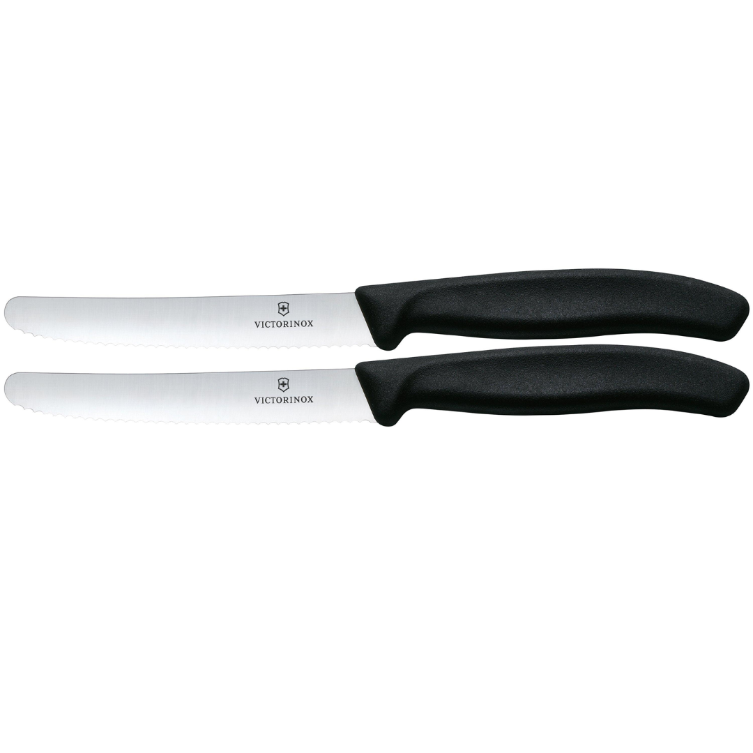Victorinox Tomato & Table Knife Set 2 Pieces, 11cm Wavy Blades, Black 6.7833.2C1