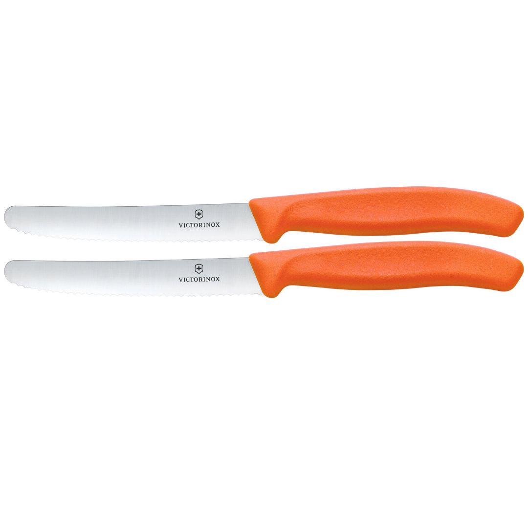 Victorinox Tomato & Table Knife Set 2 Pieces, 11cm Wavy Blades, Orange 6.7839.2C1