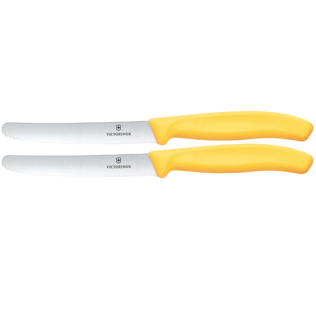 Victorinox Tomato & Table Knife Set 2 Pieces, 11cm Wavy Blades, Yellow 6.7838.2C1