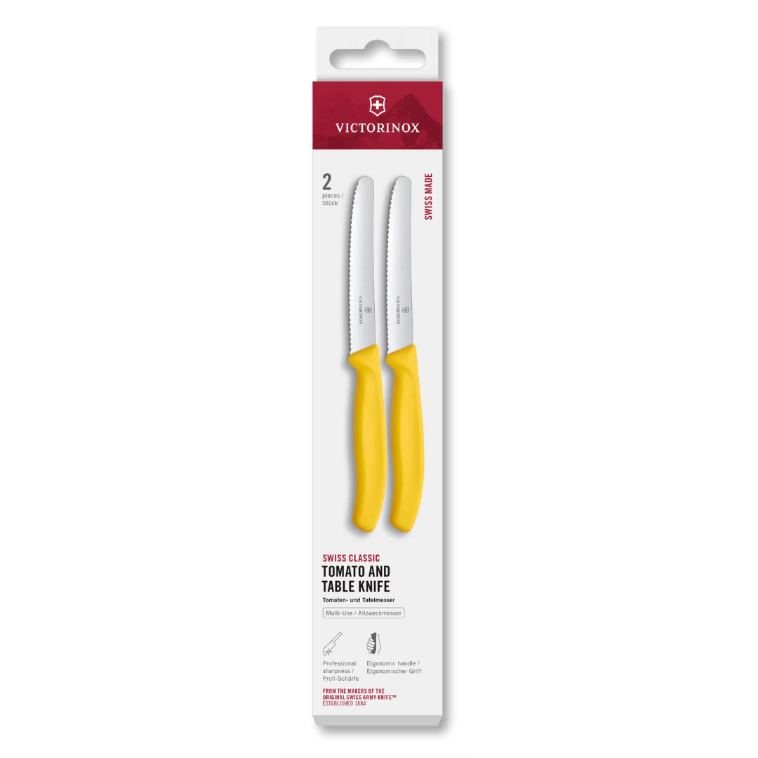 Victorinox Tomato & Table Knife Set 2 Pieces, 11cm Wavy Blades, Yellow 6.7838.2C1