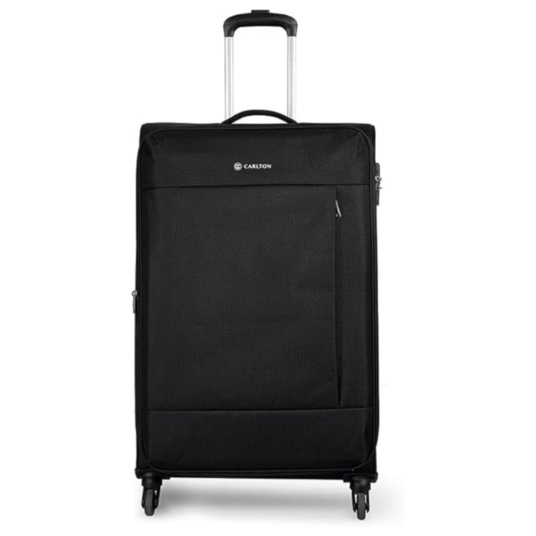 Carlton Elante black four-wheel suitcase, front view