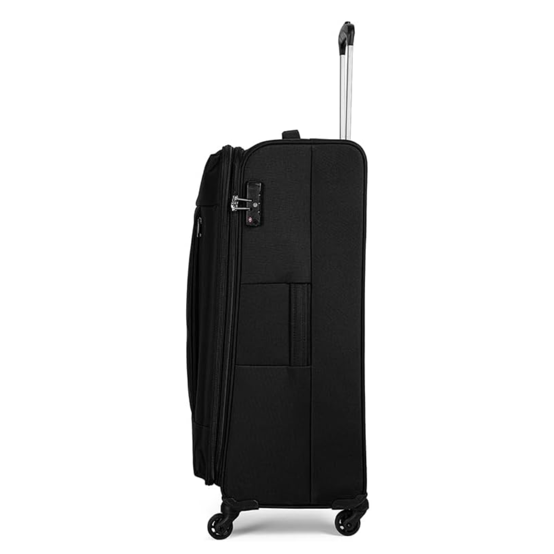 Carlton Elante black suitcase wheel and handle detail