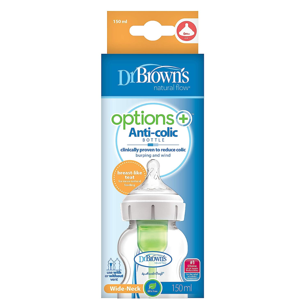 Dr. Brown's Options plus Baby Glass Bottle 150ml with Level-1 Teat - Red Rhino
