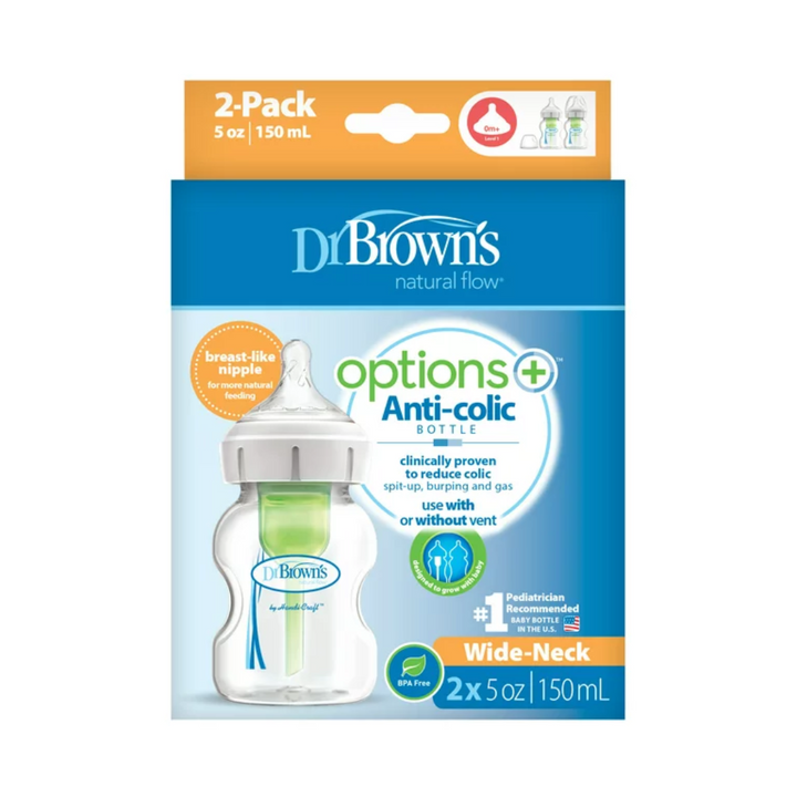 Dr. Brown's Options plus Baby Bottle 150ml Green 2 Pack with Level-1 Teat - Red Rhino