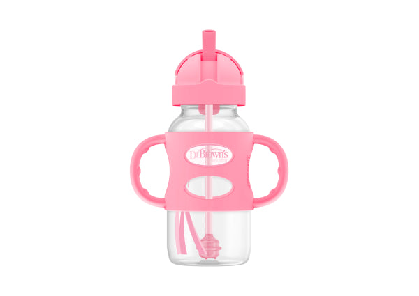 Dr Brown's 270ml Milestones Sippy Straw Bottle with Silicone Handles - Pink WB91011 - Red Rhino