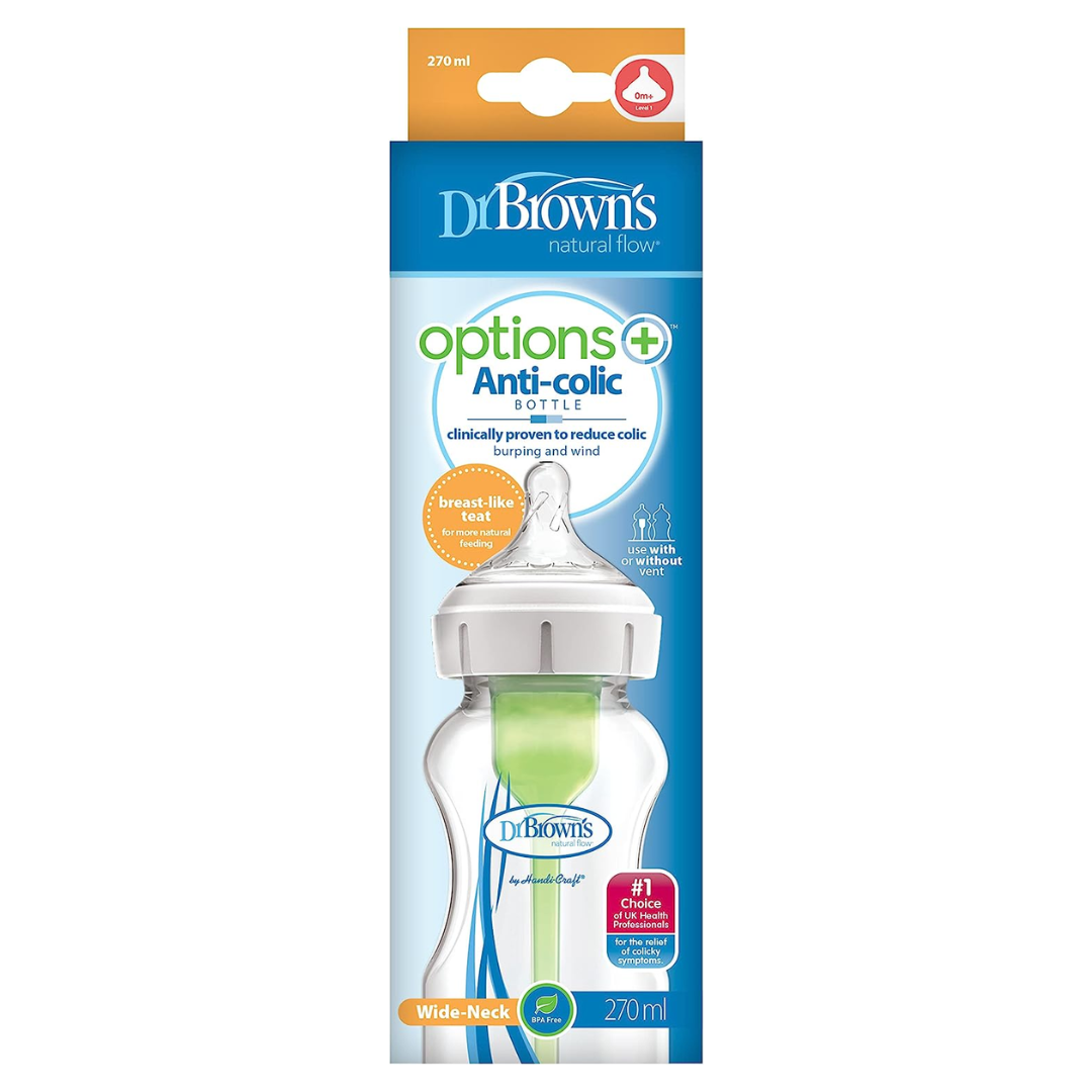 Dr. Brown's Options plus Baby Glass Bottle 270ml green With Level-1 Teat WB91700 - Red Rhino