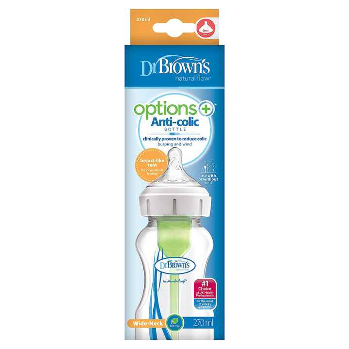 Dr. Brown's Options plus Baby Glass Bottle 270ml green With Level-1 Teat WB91700 - Red Rhino