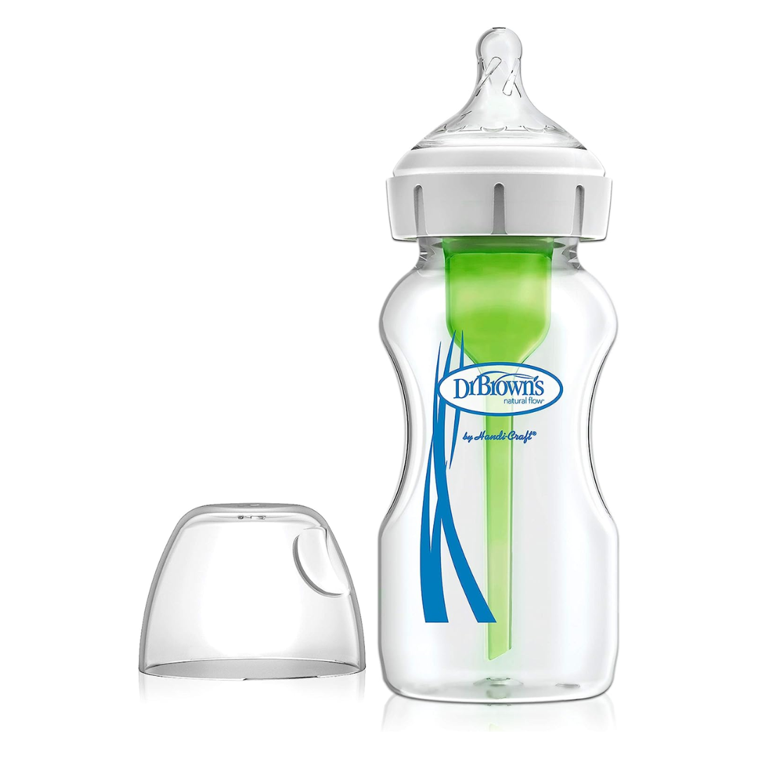 Dr. Brown's Options plus Baby Glass Bottle 270ml green With Level-1 Teat WB91700 - Red Rhino