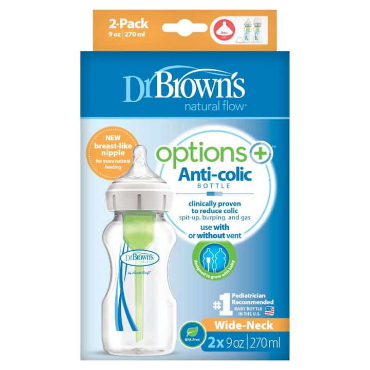 Dr. Brown's Options plus Baby Bottle 270ml 2 Pack With Level-1 Teat-WB92600 - Red Rhino
