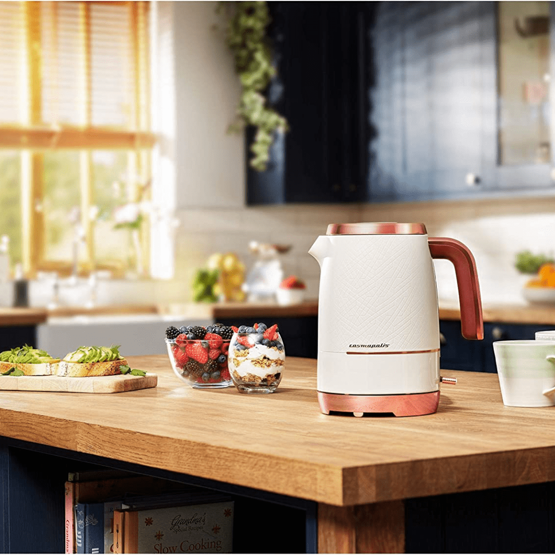 Beko Cosmopolis Jug Electric Kettle Retro White Rose Gold Design, 1.7L - Red Rhino