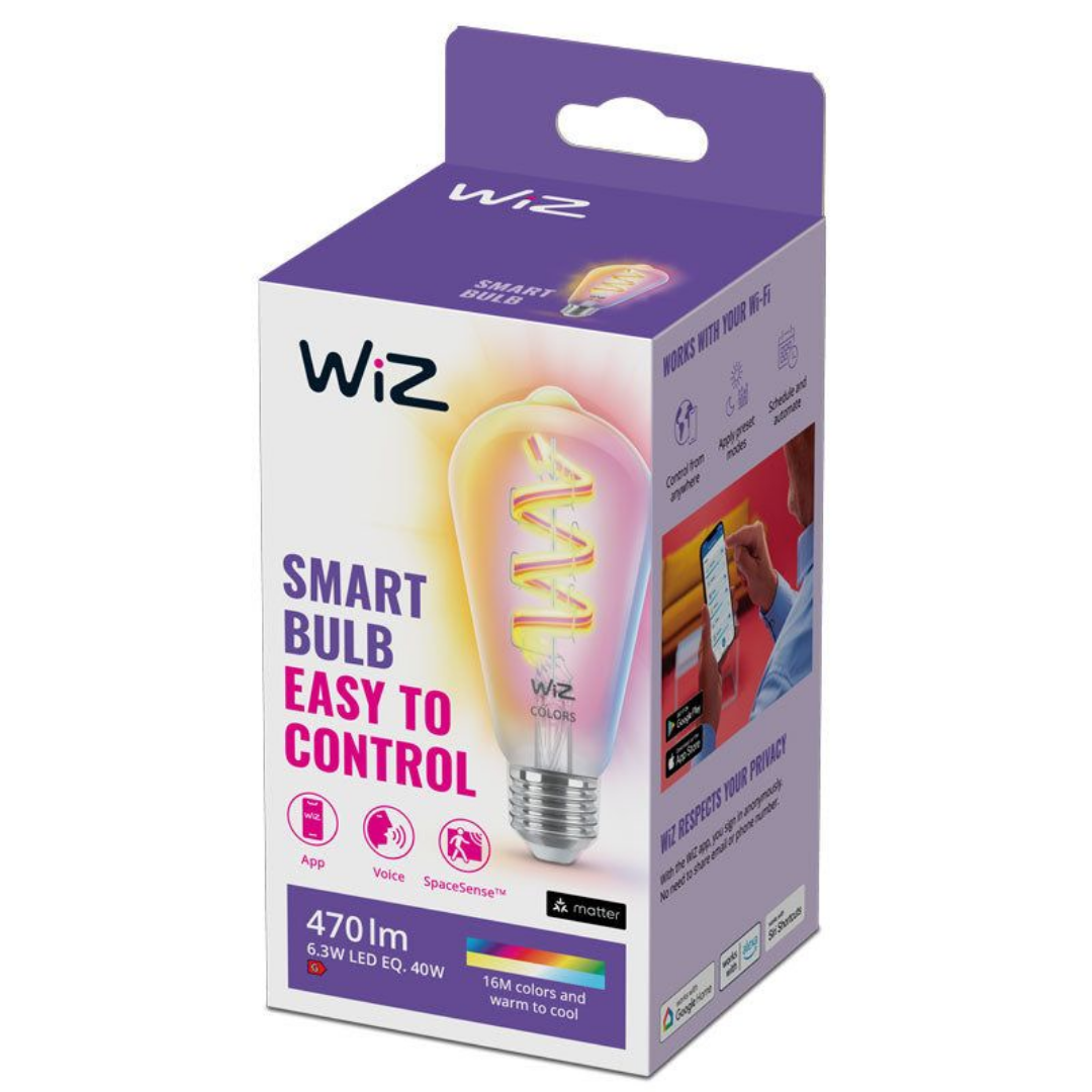 WiZ Smart LED Filament Bulb 6.3-40W E27 ST64 RGB + Tunable White (Bluetooth + WiFi Control)
