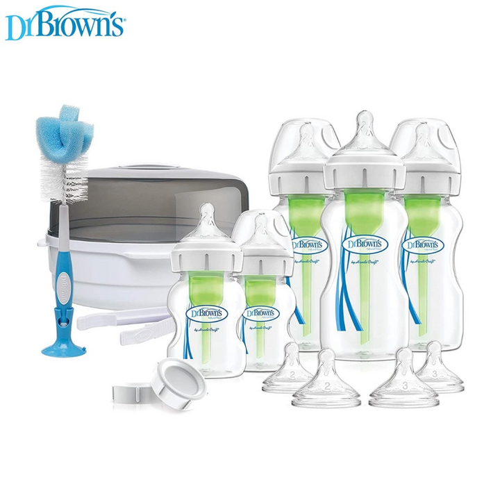 Dr. Brown's Natural Flow Anti-Colic Options plus Wide-Neck Baby Bottle Deluxe Gift Set - Red Rhino