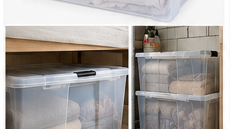 Extra large clear storage box used for bedding and household organisation