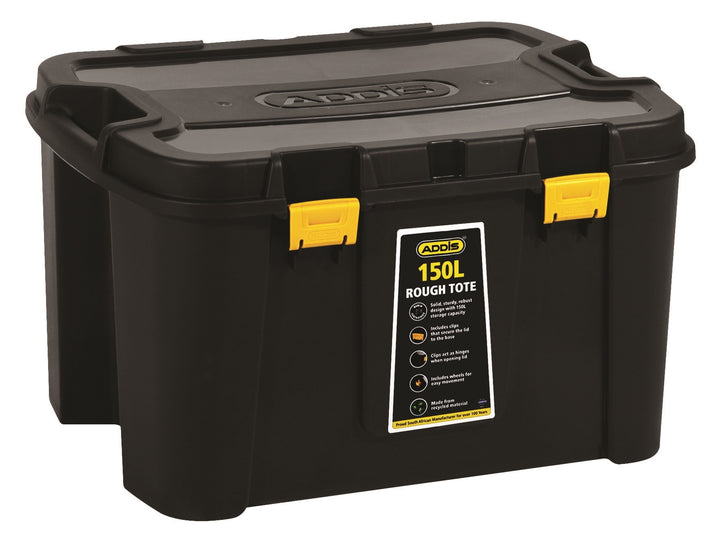 Addis Roughtote 150L black storage box with yellow clips