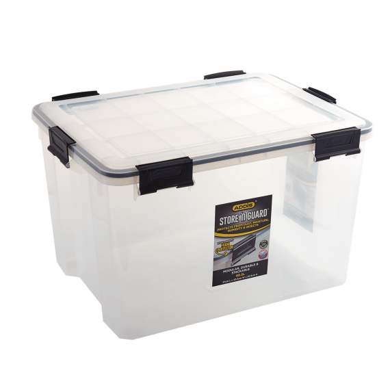 Addis Store n Guard 68.5L clear storage box angled view
