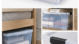 Large clear storage box used under bed and for household organisation
