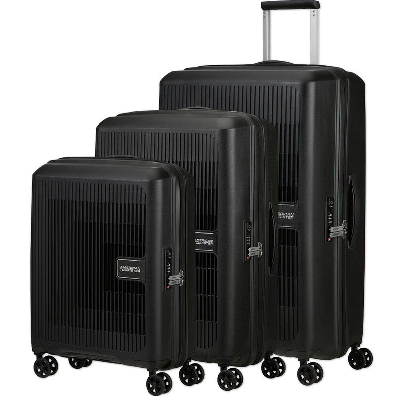 American Tourister Aerostep Black three-piece suitcase set
