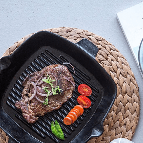Cast Iron Skillet Square Frying Pan - Oven Safe Grill Cookware 26CMHM-BA186 - Red Rhino