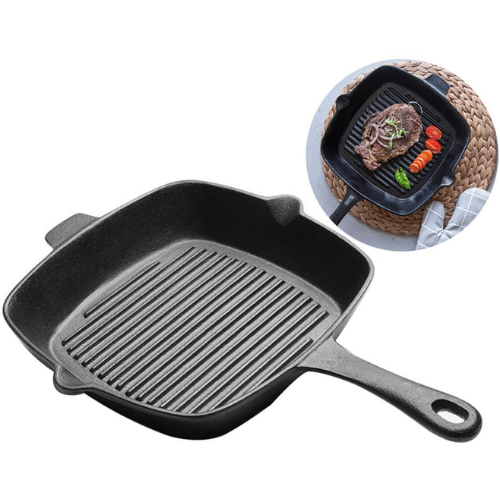 Cast Iron Skillet Square Frying Pan - Oven Safe Grill Cookware 26CMHM-BA186 - Red Rhino