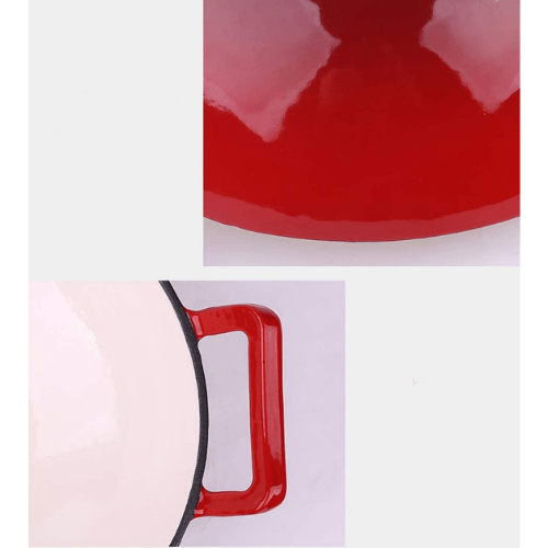 Enameled Cast Iron Wok Pan - 30CM Red -HM- BA179 - Red Rhino