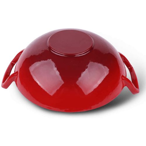 Enameled Cast Iron Wok Pan - 30CM Red -HM- BA179 - Red Rhino