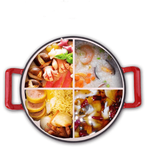 Enameled Cast Iron Wok Pan - 30CM Red -HM- BA179 - Red Rhino