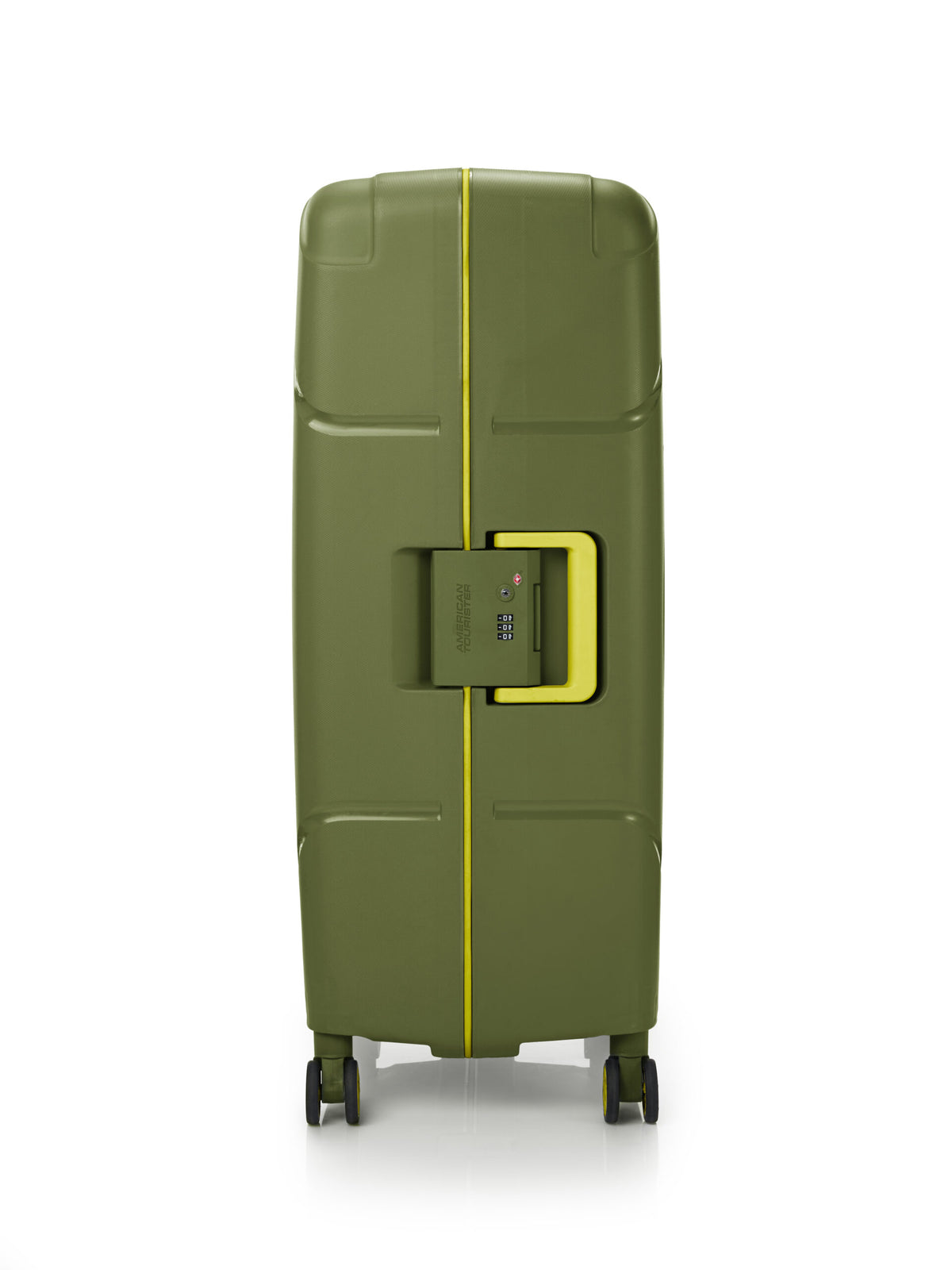 American Tourister Circurity Olive Green three-point lock side detail