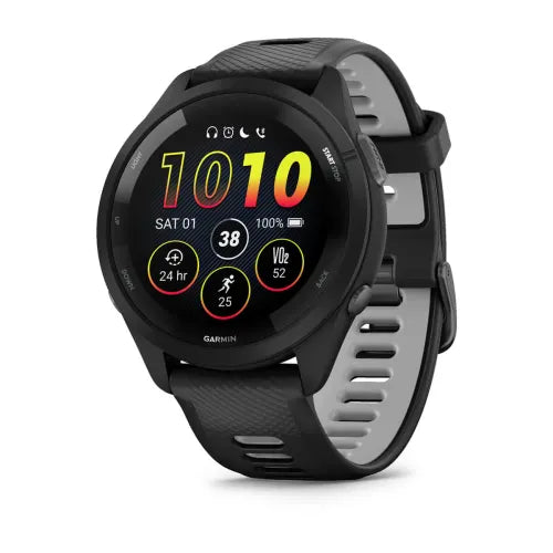 Garmin Forerunner 265 46 mm - Black with Black/Powder Gray band, watch face and strap