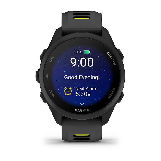 Garmin Forerunner 170, front display showing time and an alarm
