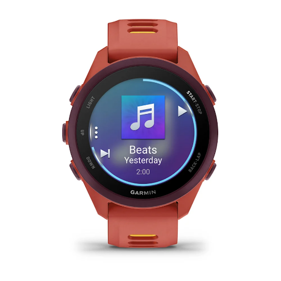 Garmin Forerunner 170 Music, front display showing music controls