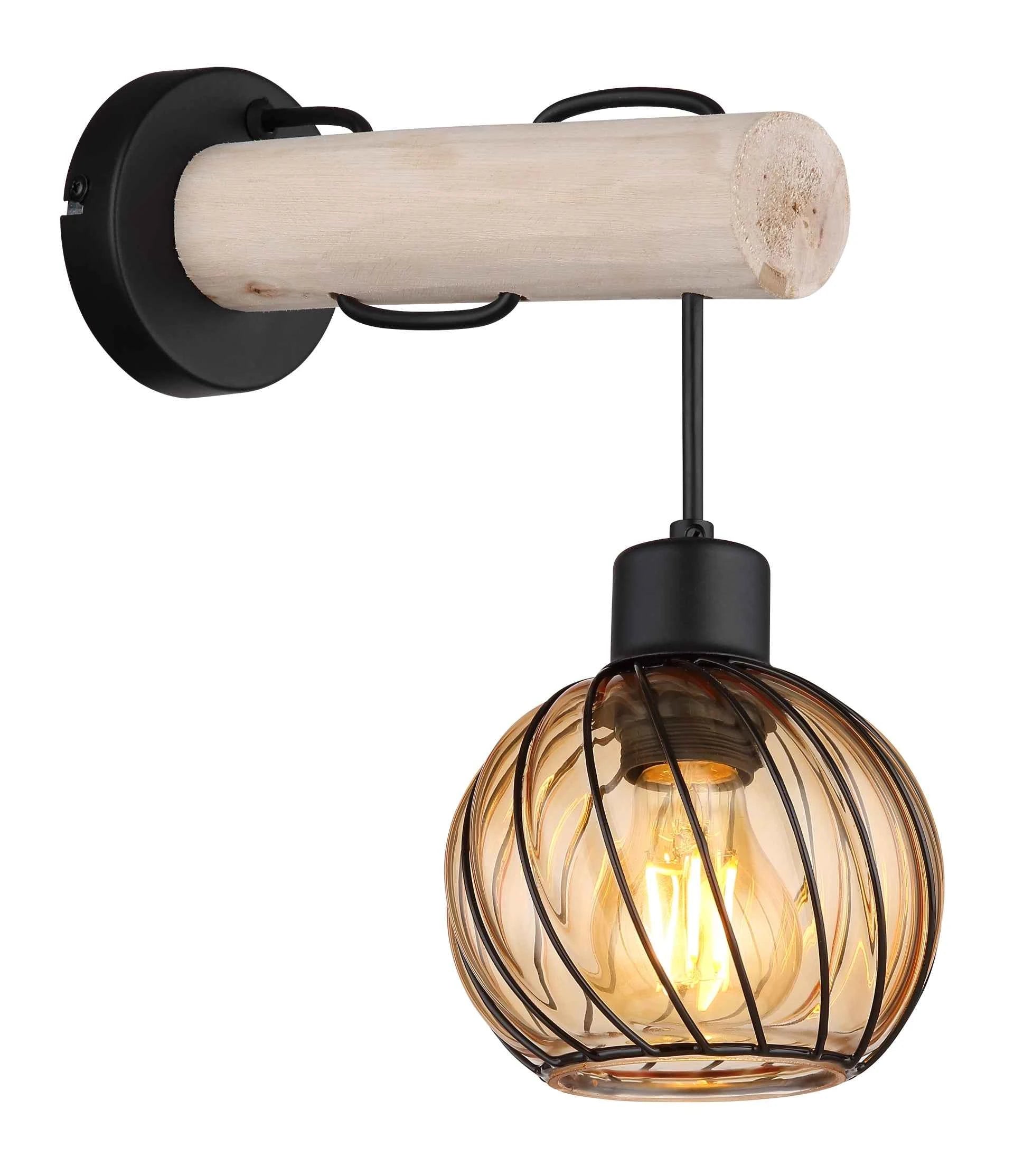 GLOBO PAULO Wall Light Black Natural Wood Amber E27 15534W | Buy in Kenya | Red Rhino