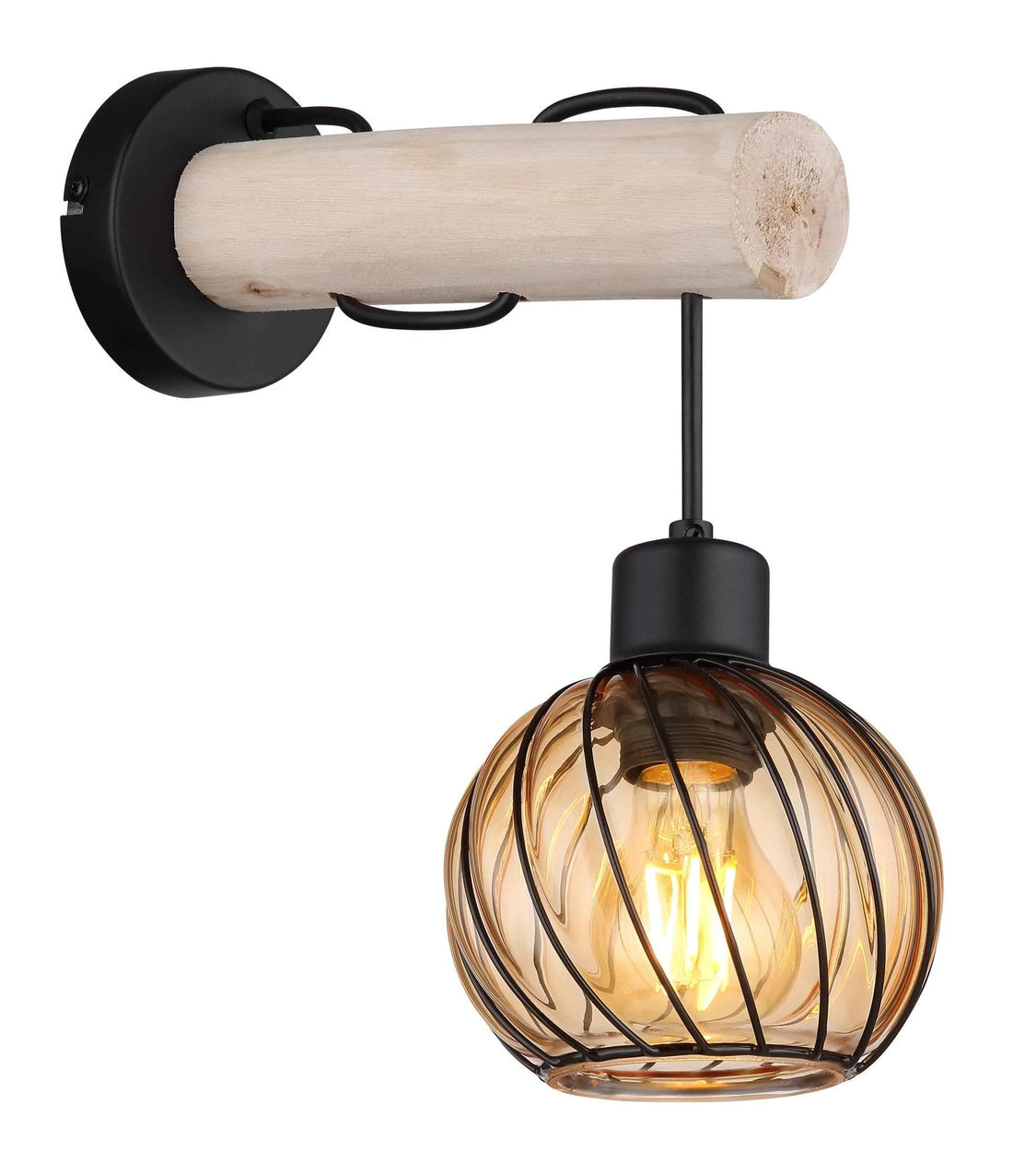 GLOBO PAULO Wall Light Black Natural Wood Amber E27 15534W | Buy in Kenya | Red Rhino