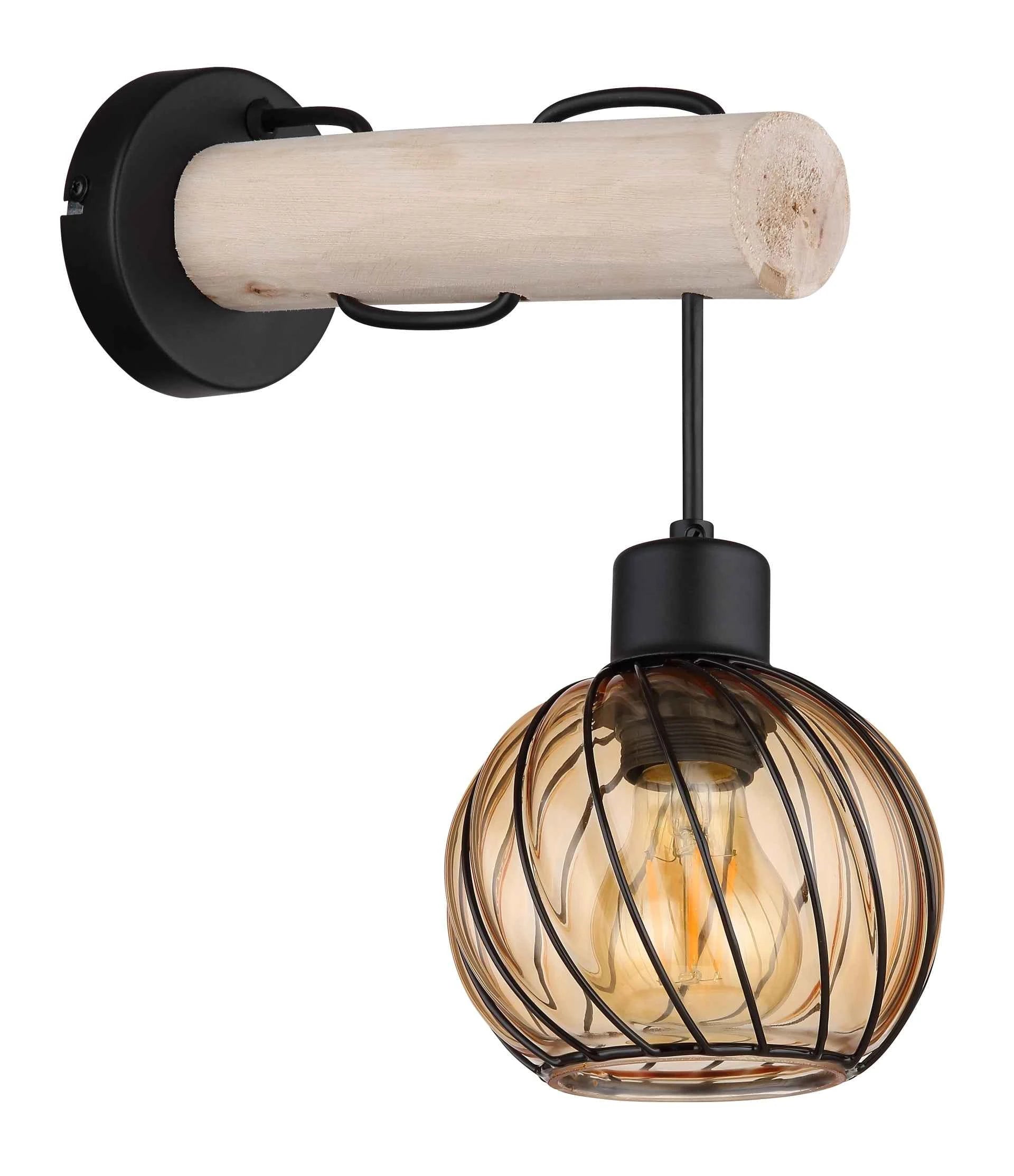 GLOBO PAULO Wall Light Black Natural Wood Amber E27 15534W | Buy in Kenya | Red Rhino