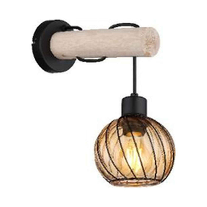 GLOBO PAULO Wall Light Black Natural Wood Amber E27 15534W | Buy in Kenya | Red Rhino