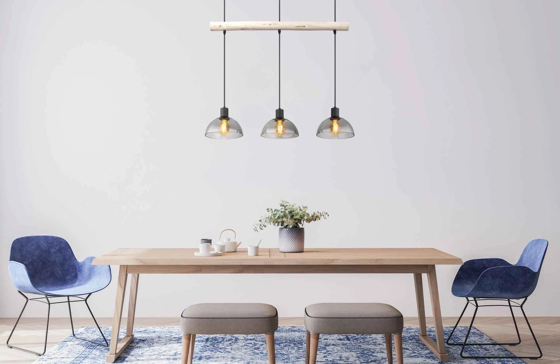 GLOBO LINDI Pendant Light Black Natural Wood Smoked Glass 3xE27 15535-3H | Buy in Kenya | Red Rhino
