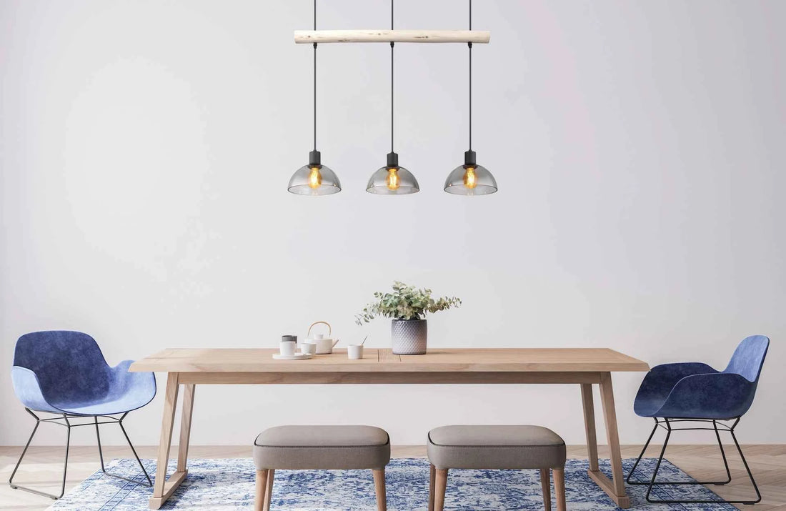 GLOBO LINDI Pendant Light Black Natural Wood Smoked Glass 3xE27 15535-3H | Buy in Kenya | Red Rhino