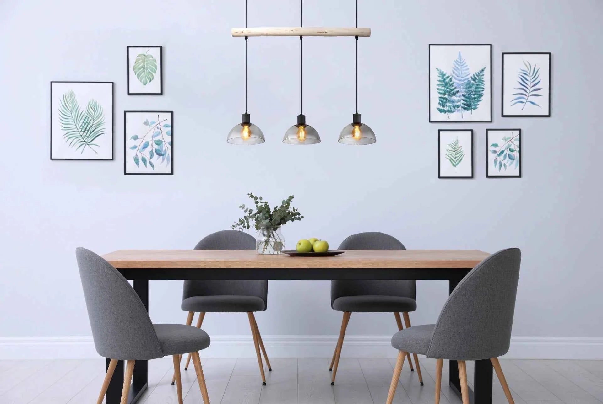 GLOBO LINDI Pendant Light Black Natural Wood Smoked Glass 3xE27 15535-3H | Buy in Kenya | Red Rhino