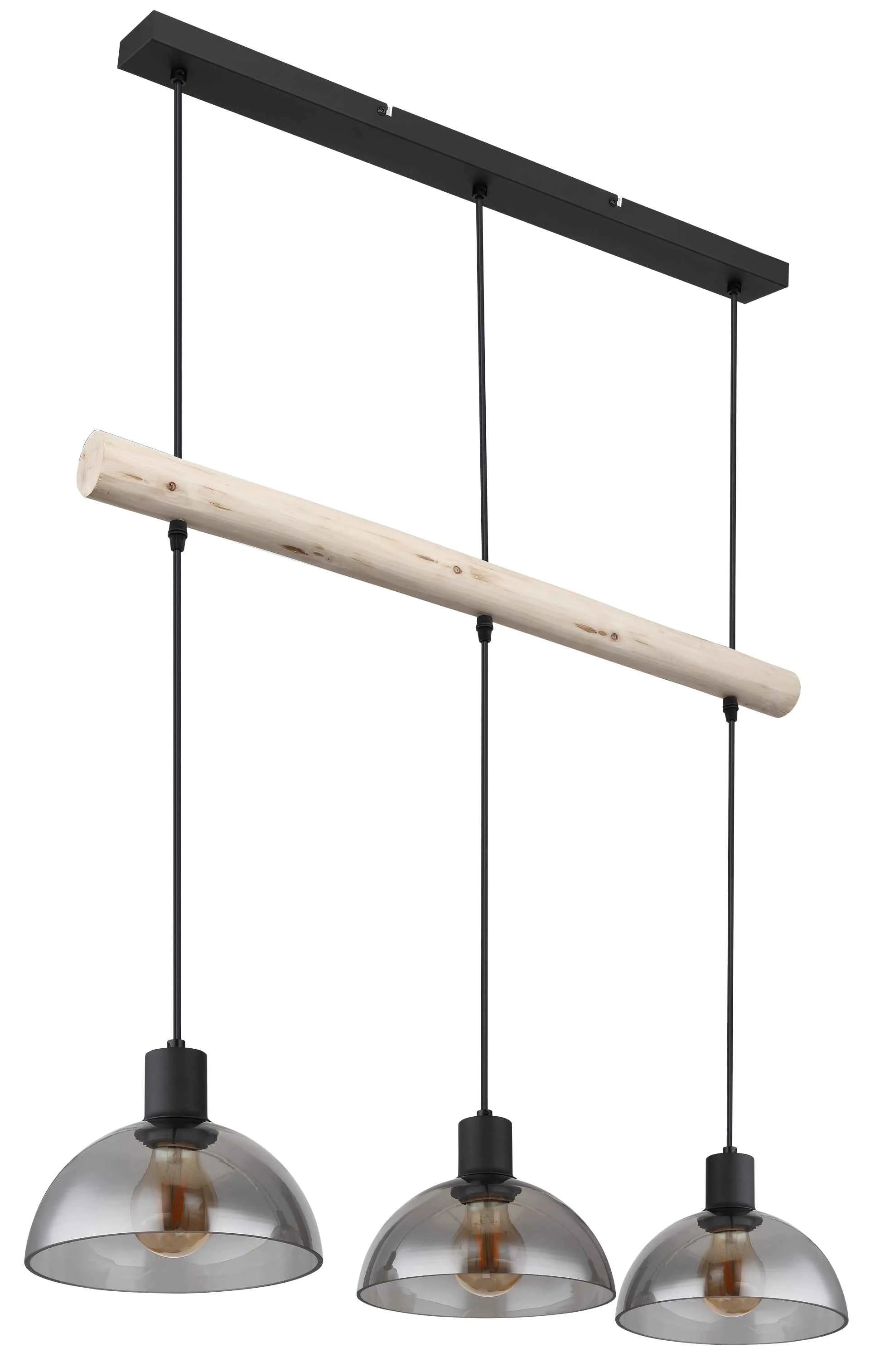 GLOBO LINDI Pendant Light Black Natural Wood Smoked Glass 3xE27 15535-3H | Buy in Kenya | Red Rhino