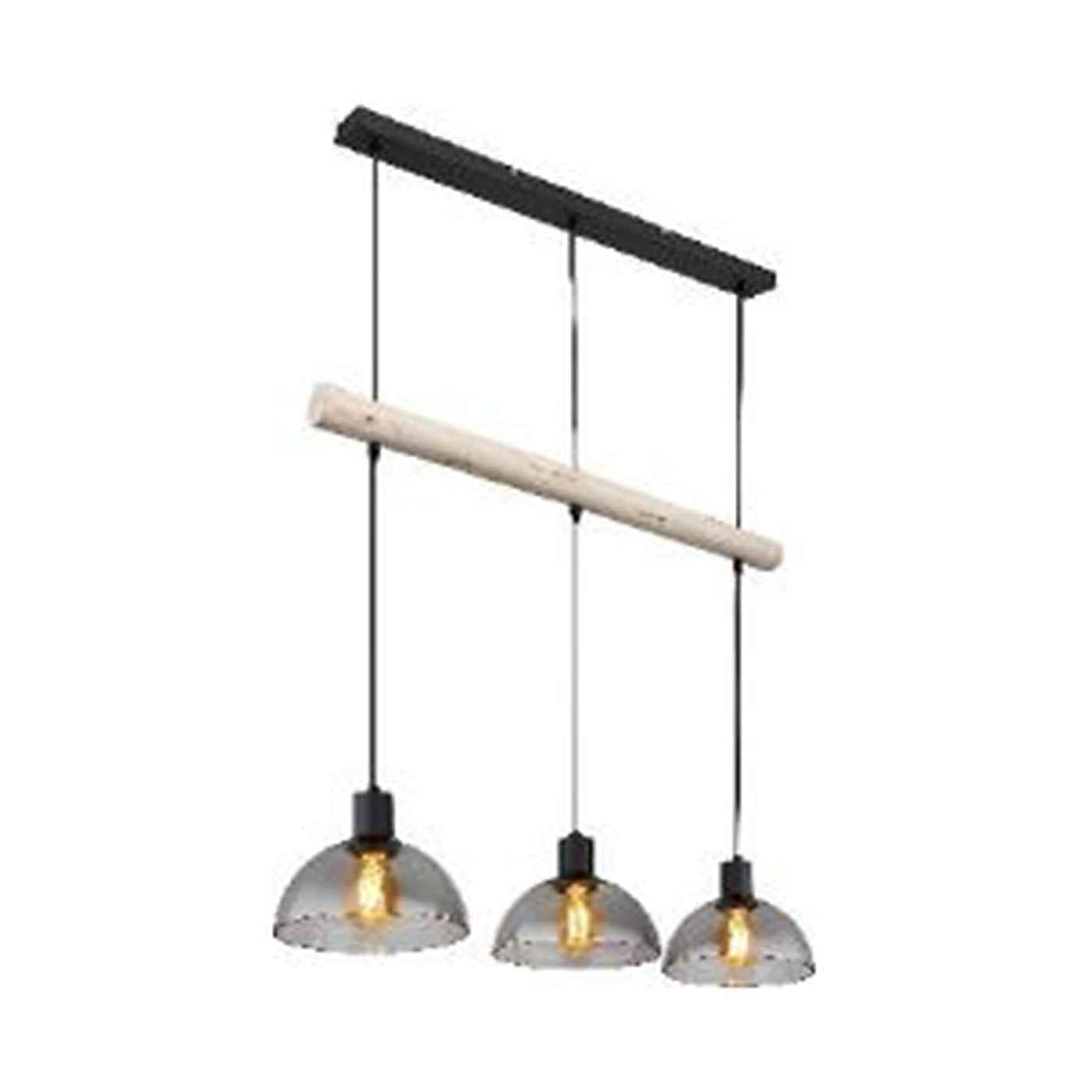 GLOBO LINDI Pendant Light Black Natural Wood Smoked Glass 3xE27 15535-3H | Buy in Kenya | Red Rhino