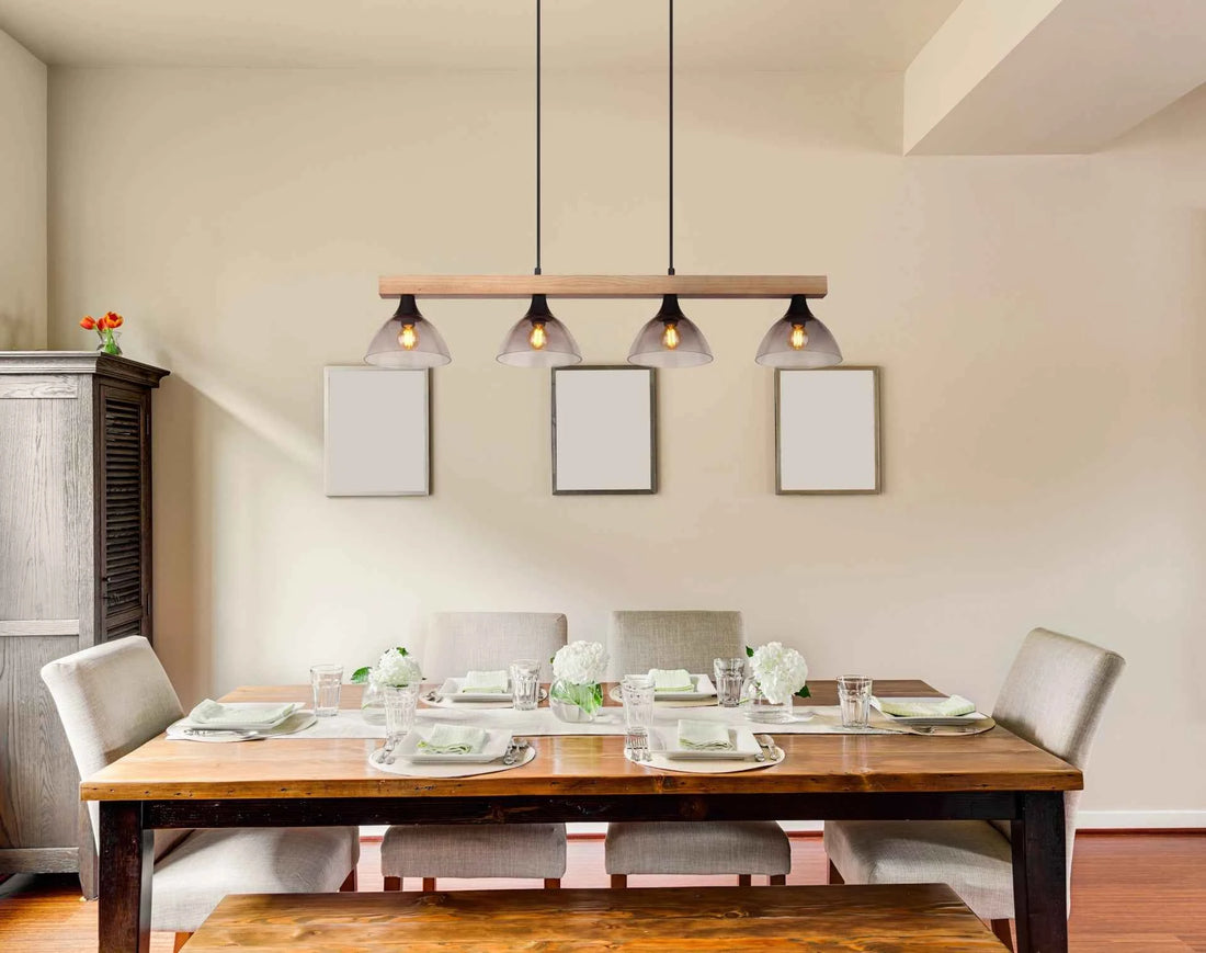 GLOBO Pendant Light Black Natural Wood Smoked Glass 4xE14 15544-4H | Buy in Kenya | Red Rhino