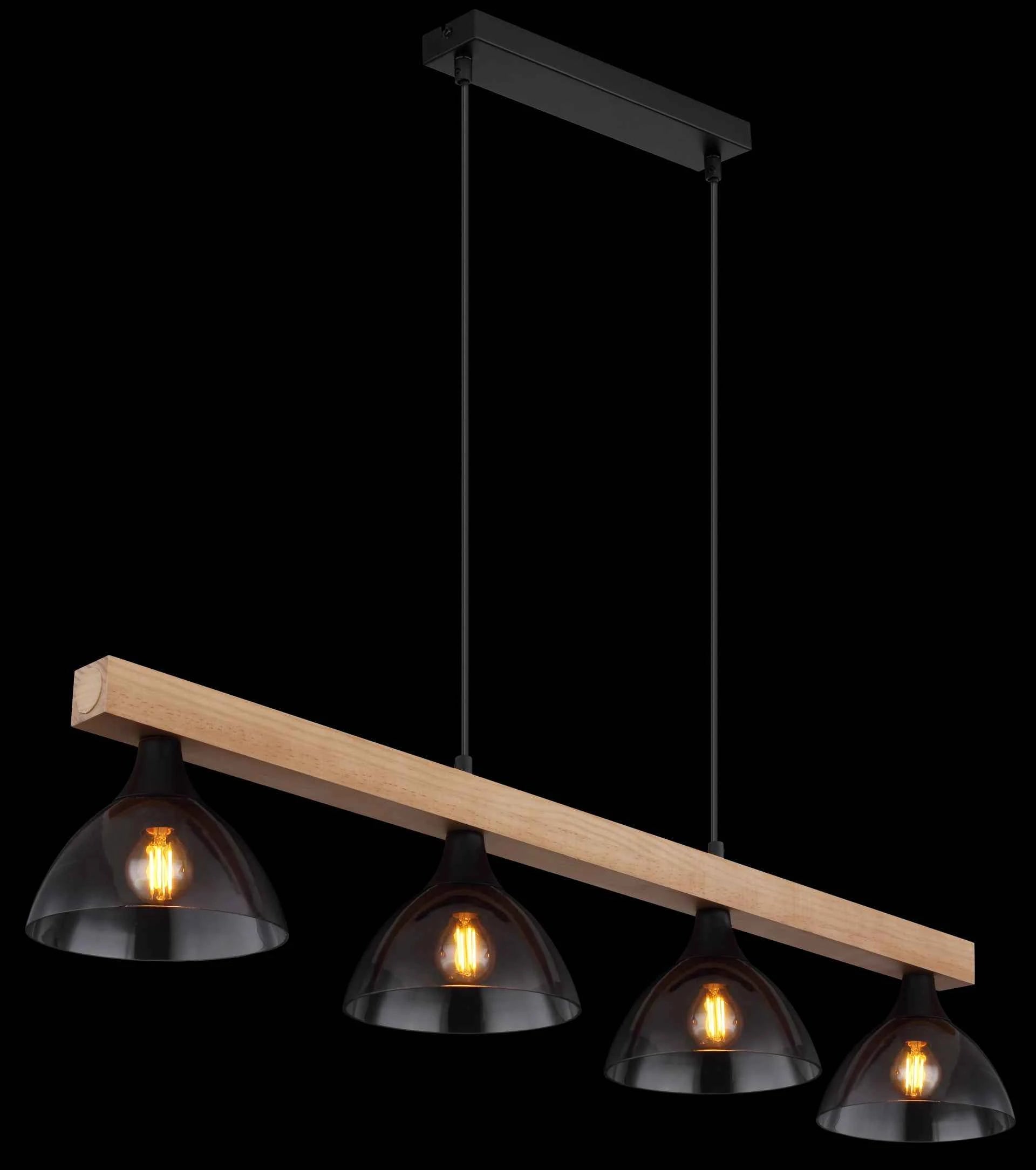 GLOBO Pendant Light Black Natural Wood Smoked Glass 4xE14 15544-4H | Buy in Kenya | Red Rhino