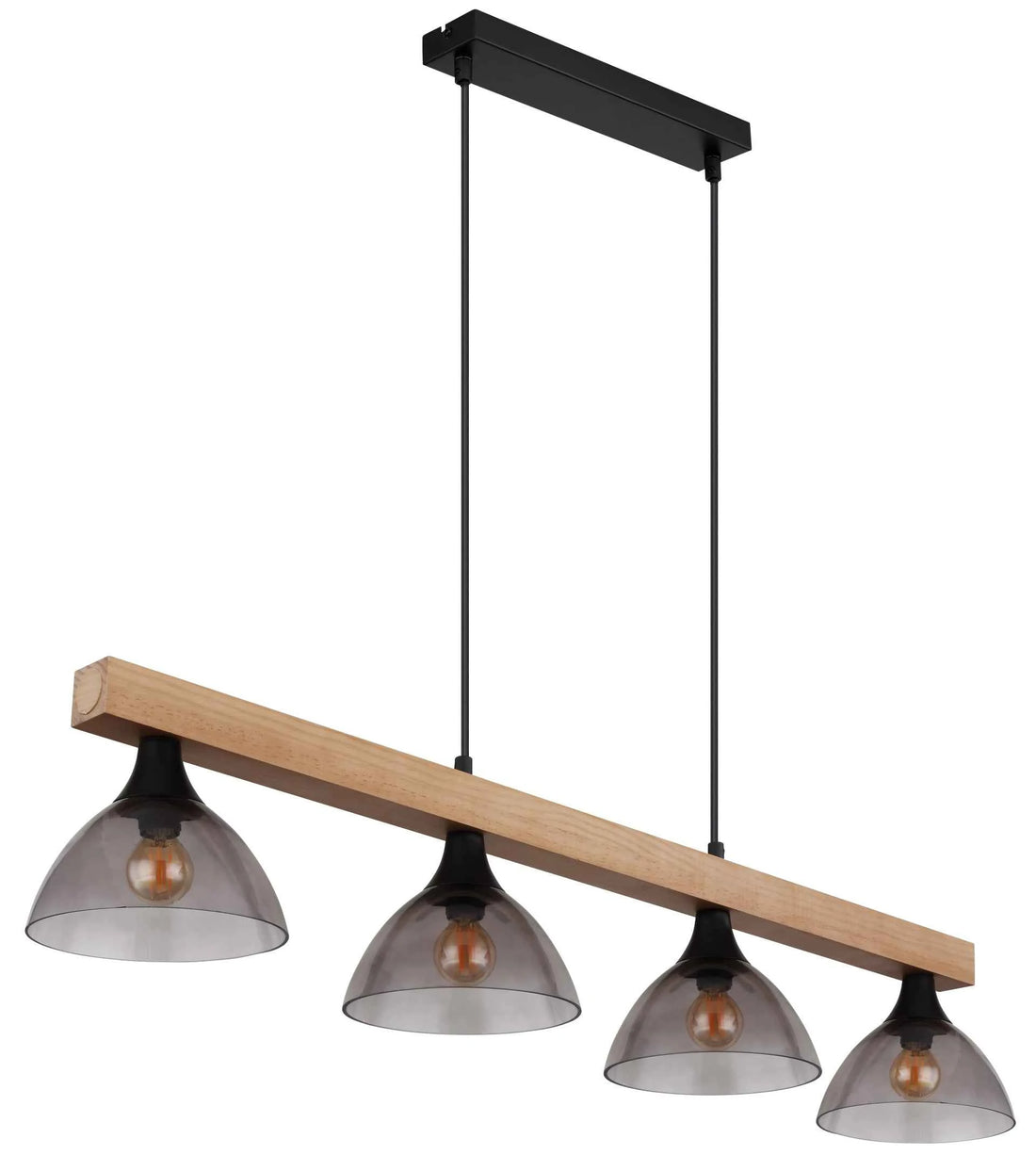 GLOBO Pendant Light Black Natural Wood Smoked Glass 4xE14 15544-4H | Buy in Kenya | Red Rhino