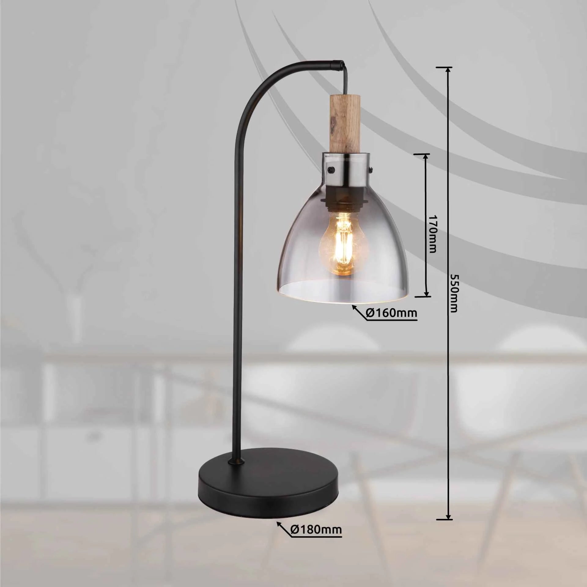 GLOBO MATTEA Table Lamp Black Smoked Glass E27 15550T | Buy in Kenya | Red Rhino
