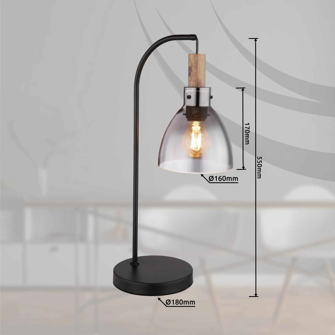 GLOBO MATTEA Table Lamp Black Smoked Glass E27 15550T | Buy in Kenya | Red Rhino