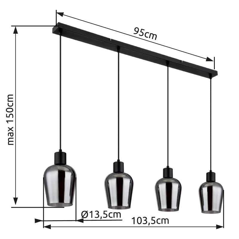 GLOBO Pendant Light Black Smoked Glass 4xE27 15627-4 | Buy in Kenya | Red Rhino