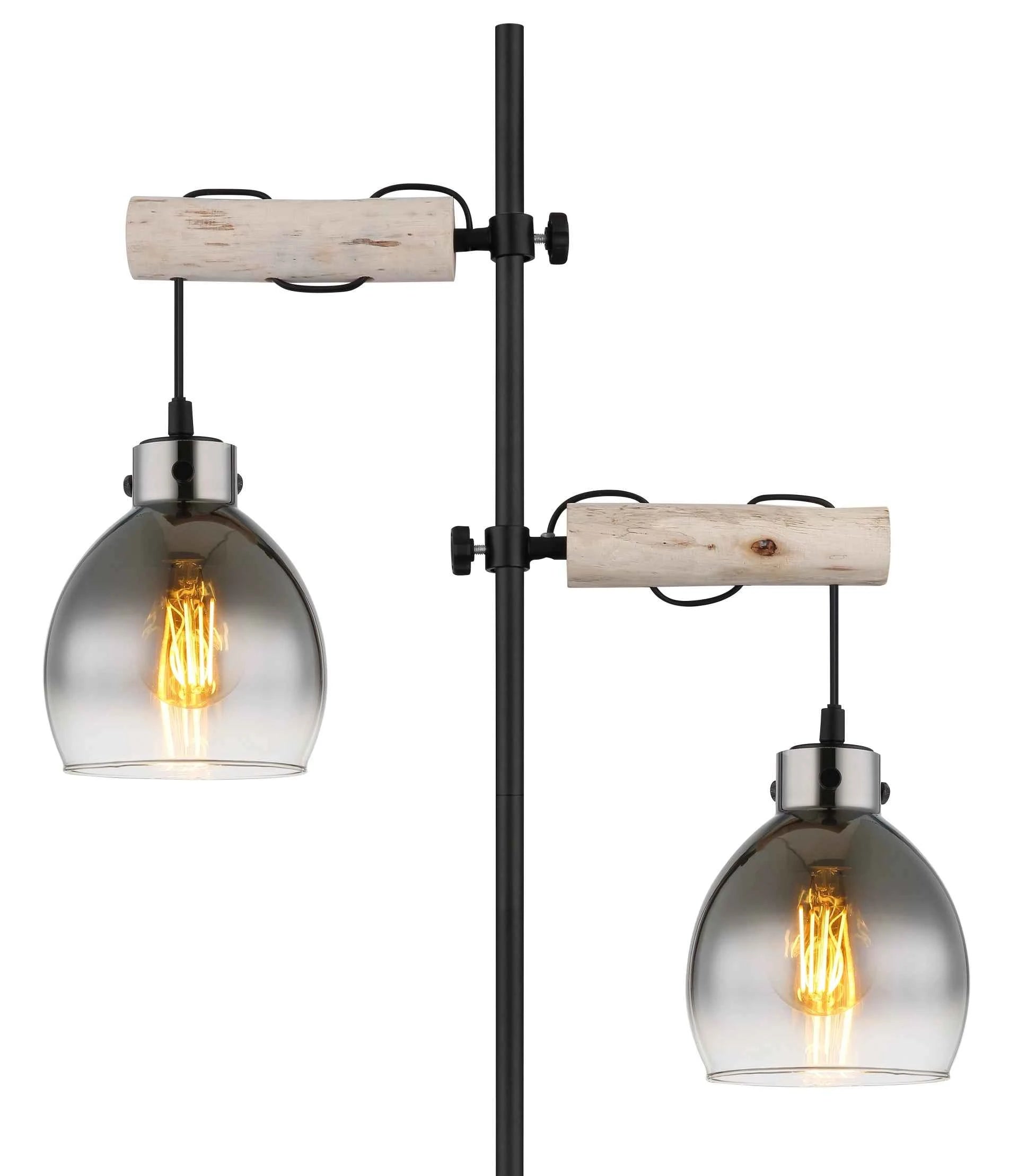 GLOBO Floor Lamp Black Natural Wood Smoked Glass 2xE27 15628-2S | Buy in Kenya | Red Rhino