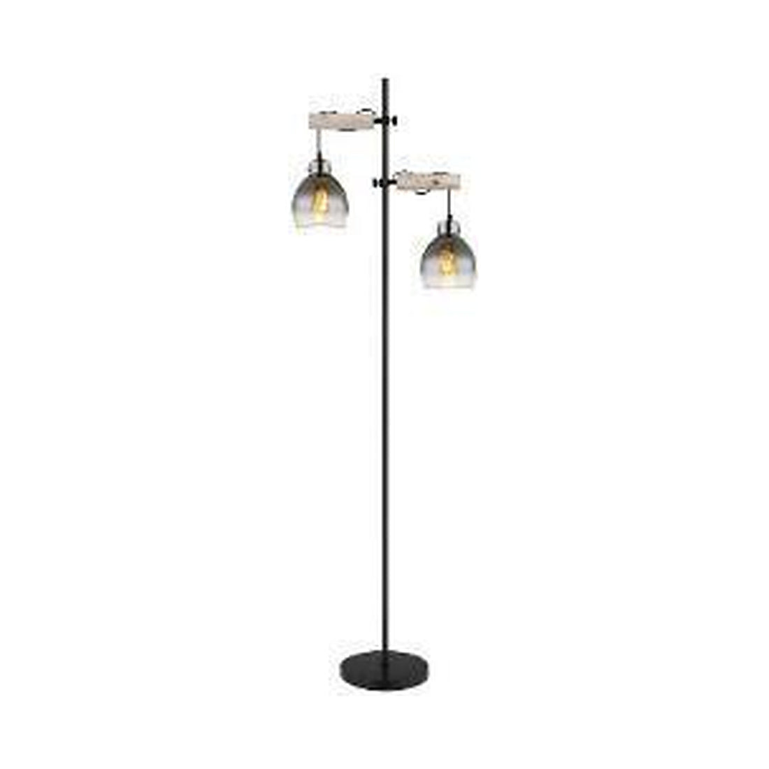 GLOBO Floor Lamp Black Natural Wood Smoked Glass 2xE27 15628-2S - square hero product image