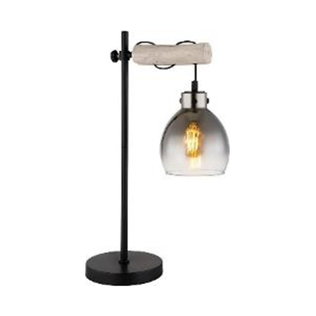GLOBO Table Lamp Black Natural Wood Smoked Glass E27 15628T - square hero product image