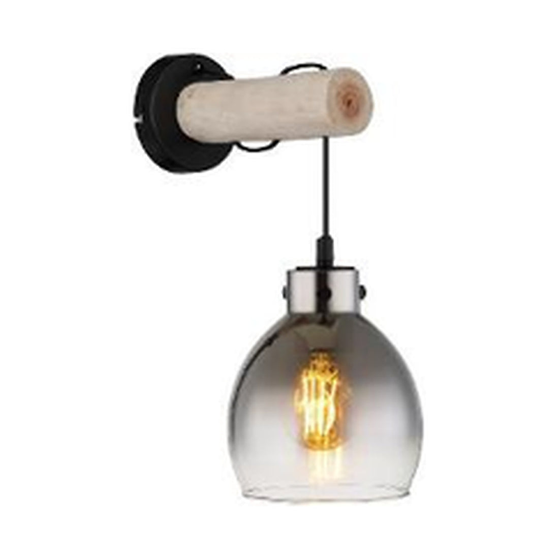 GLOBO Wall Light Black Natural Wood Smoked Glass E27 15628W - square hero product image